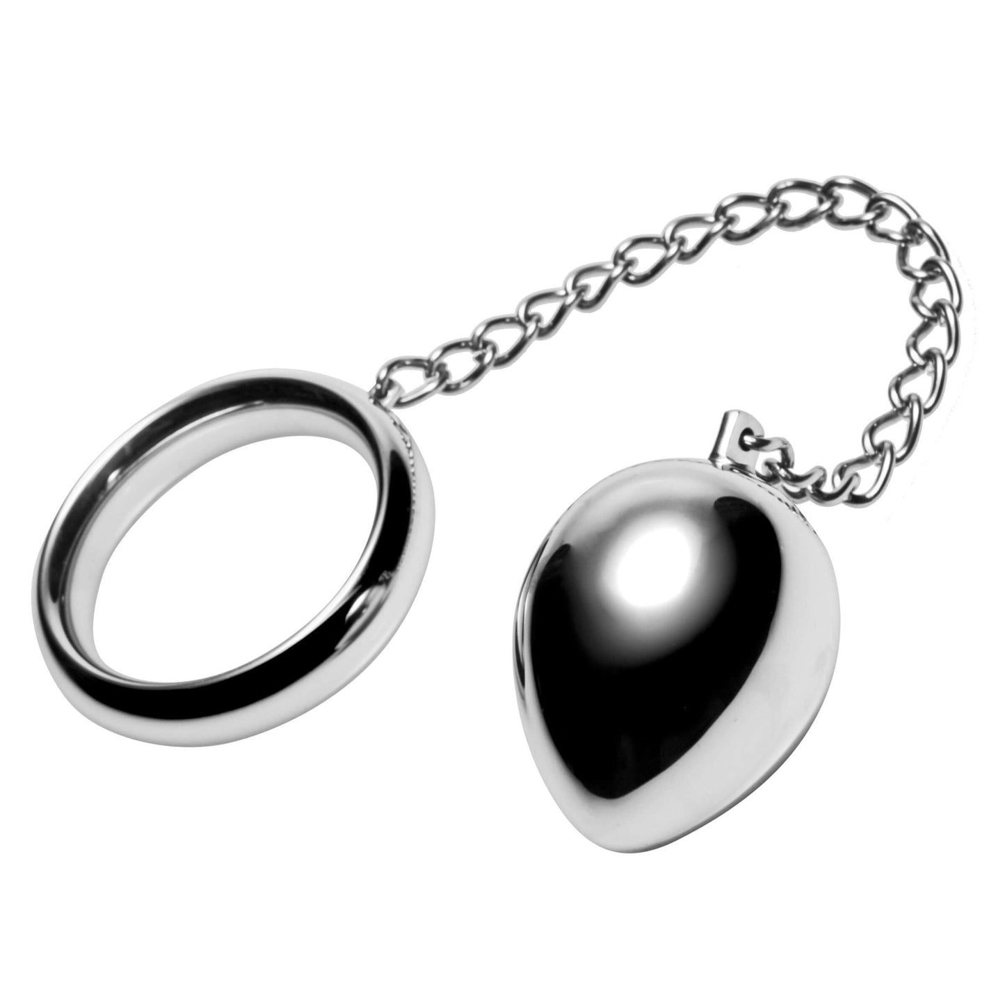 Stainless steel cock ring and anal plug combo for dual stimulation and enhanced pleasure.
